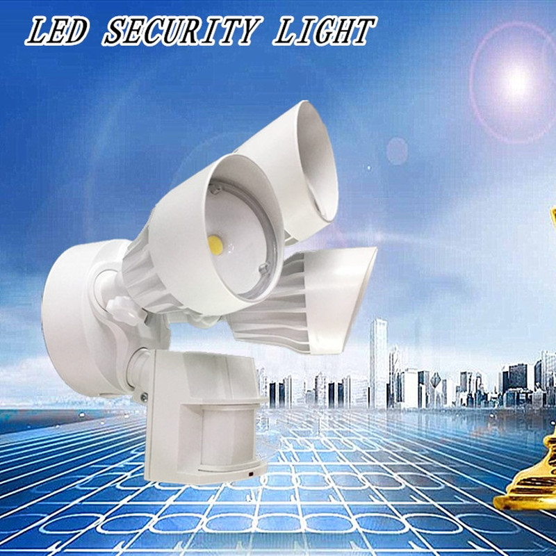 Zewnętrzne światło bezpieczeństwa LED z czujnikiem ruchu, 30 W, 3 głowice, białe, światło ruchu
